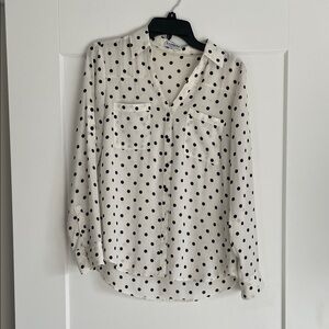 Crown & Ivy White and Black Polka Dot Button Down Shirt